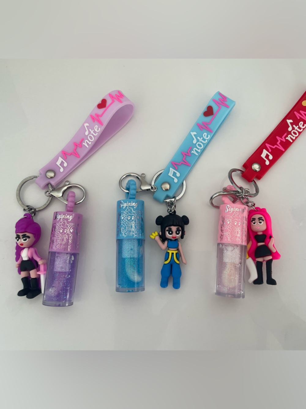 Siyiping Kpop Charm Lip Gloss Keychain w/ removable figures - Pink, Purple, Blue